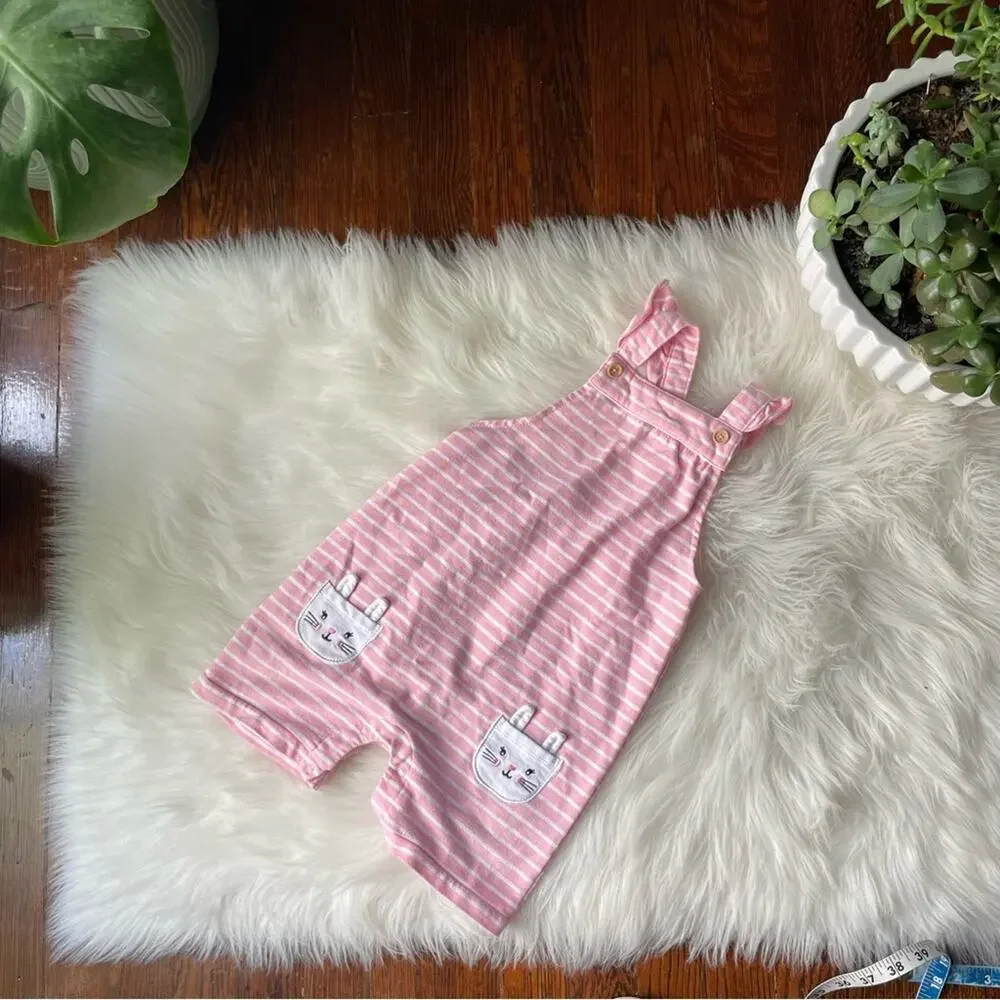 Pink Stripe Toddler Jumpsuit Romper Size 24M Bunny Pockets